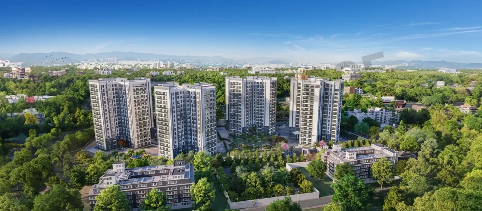 Prestige Park Street aerial view of towers and greenery
